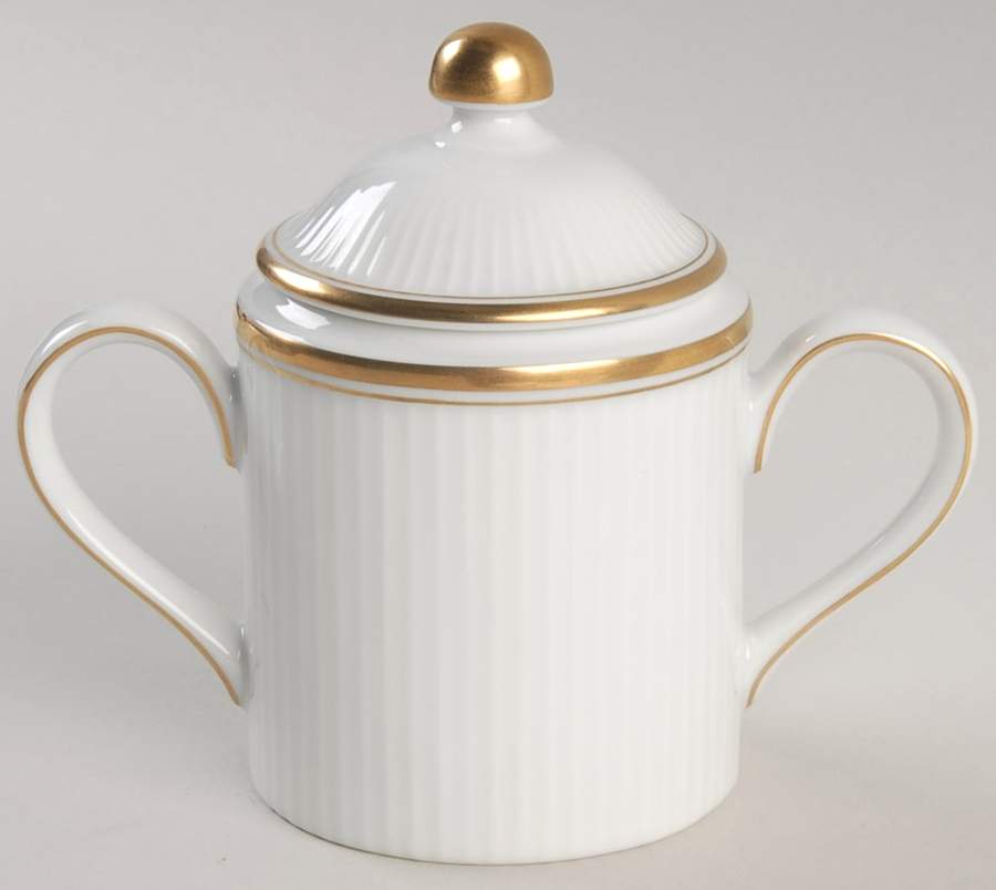 Classique d'Or White (Gold Ring, Verge and Trim) Sugar Bowl & Lid by Fitz & Floyd-1