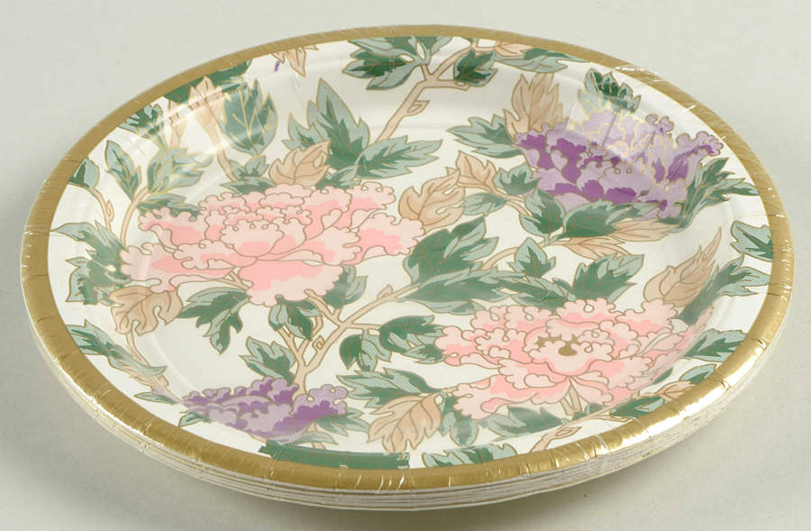Cloisonne Peony White Package of 8 - Paper Salad Plate by Fitz & Floyd-1