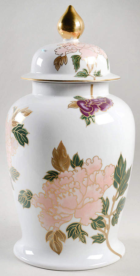 Cloisonne Peony White Large Ginger Jar & Lid by Fitz & Floyd-1