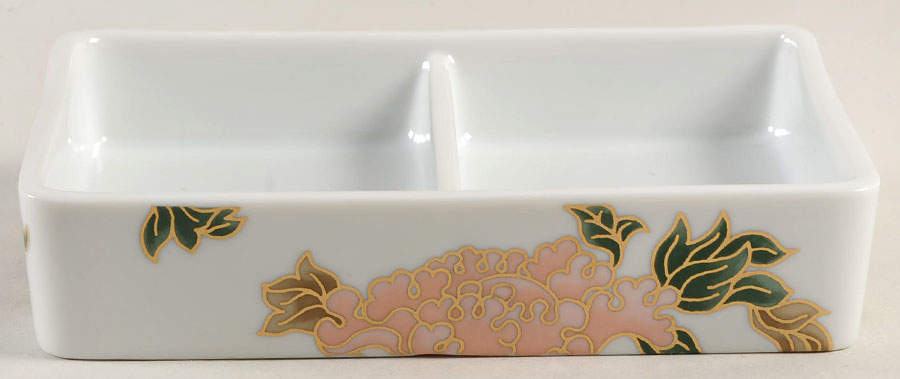 Cloisonne Peony White Double Deck Playing Card Box-No Lid by Fitz & Floyd-1
