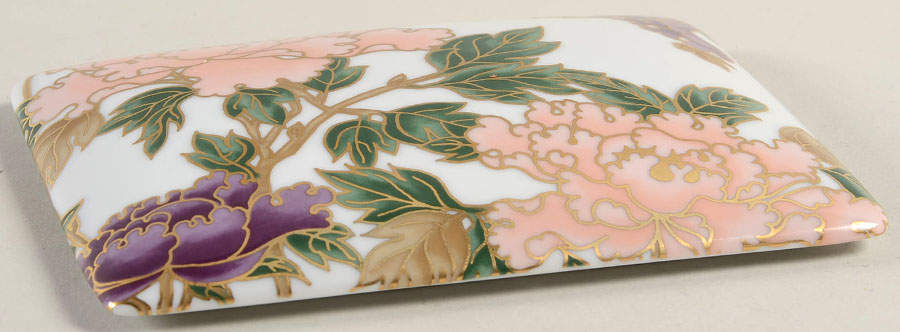 Cloisonne Peony White Double Deck Playing Card Box-Lid by Fitz & Floyd-1