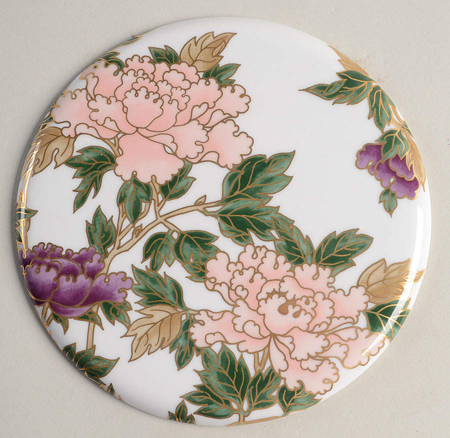 Cloisonne Peony White 7" Round Trivet by Fitz & Floyd-1