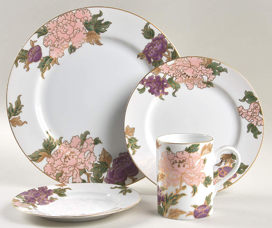 Cloisonne Peony White 4 Piece Place Setting by Fitz & Floyd-1
