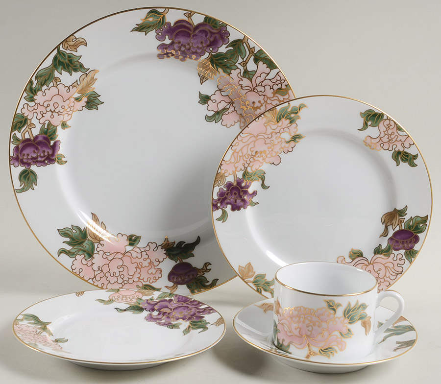 Cloisonne Peony White 5 Piece Place Setting by Fitz & Floyd-1