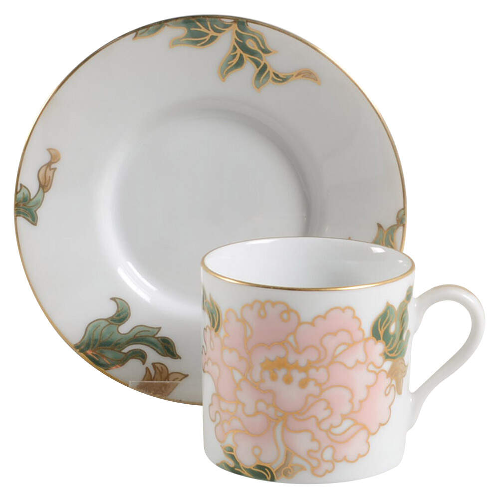 Cloisonne Peony White Flat Demitasse Cup & Saucer Set by Fitz & Floyd-1