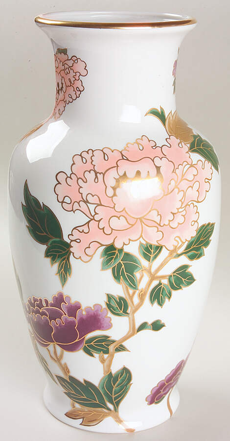 Cloisonne Peony White 12" Vase by Fitz & Floyd-1