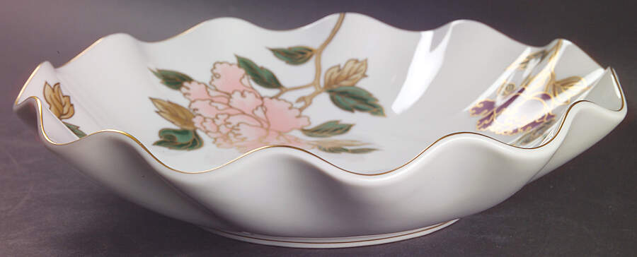Cloisonne Peony White Fluted Bowl by Fitz & Floyd-1