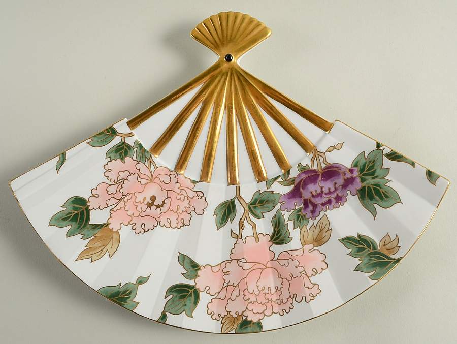 Cloisonne Peony White Fan Tray by Fitz & Floyd-1