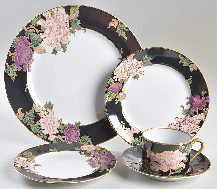 Cloisonne Peony Black 5 Piece Place Setting by Fitz & Floyd-1
