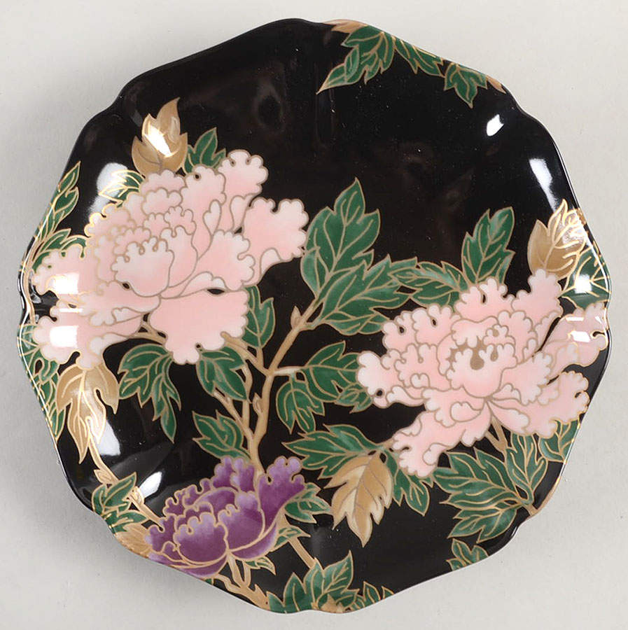 Cloisonne Peony Black Fancy Plate by Fitz & Floyd-1