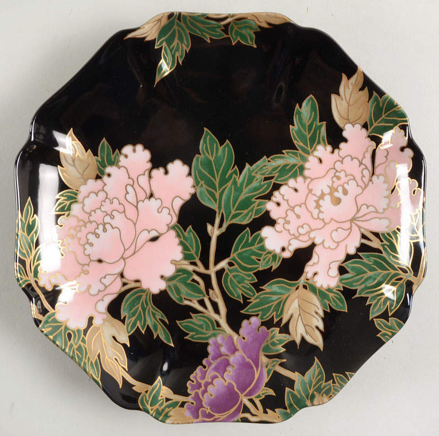 Cloisonne Peony Black Cookie Plate by Fitz & Floyd-1