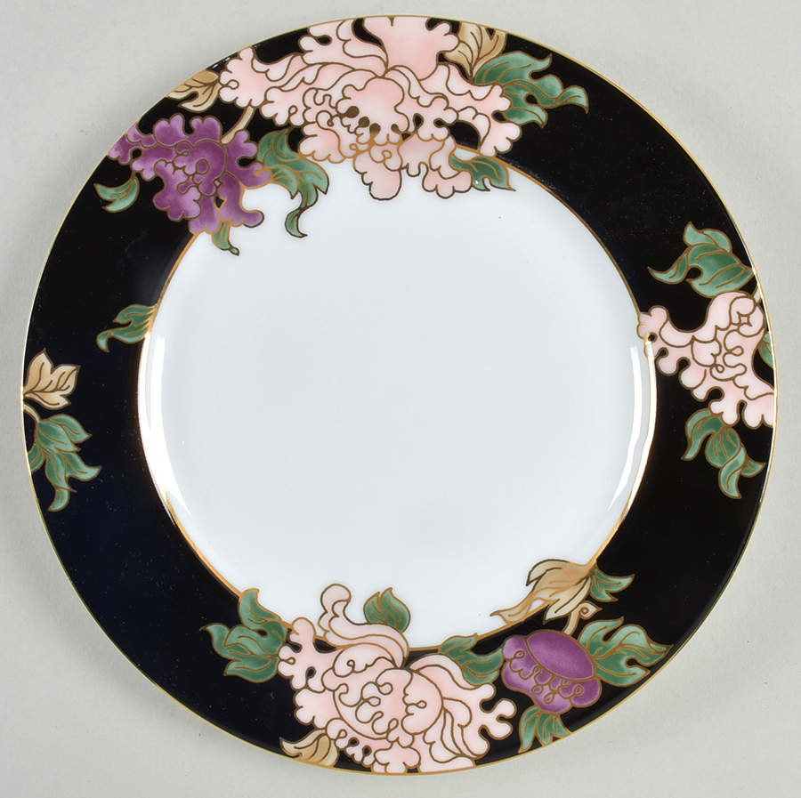 Cloisonne Peony Black Salad Plate by Fitz & Floyd-1