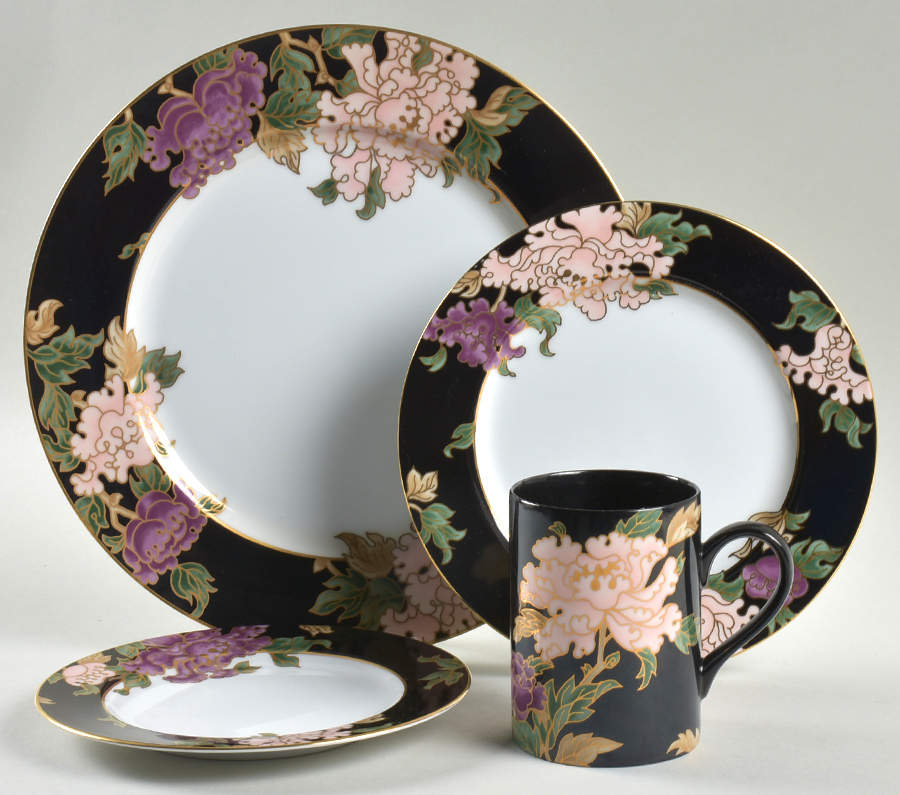 Cloisonne Peony Black 4 Piece Place Setting by Fitz & Floyd-1