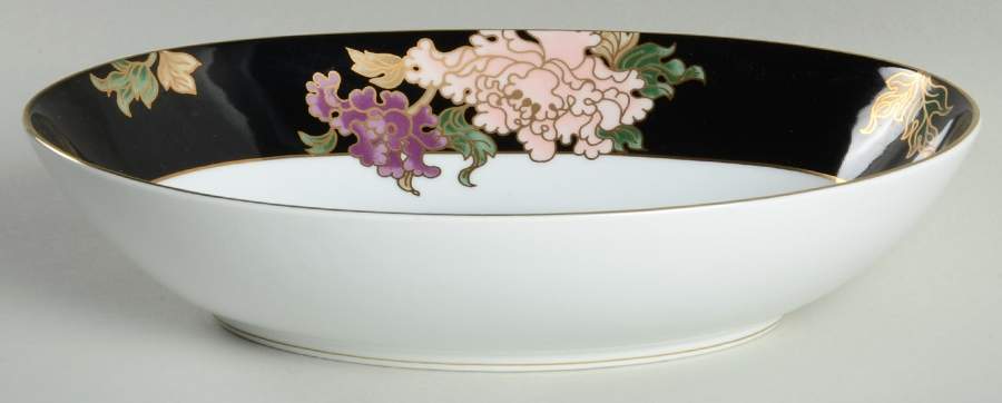 Cloisonne Peony Black 10" Oval Vegetable Bowl by Fitz & Floyd-1
