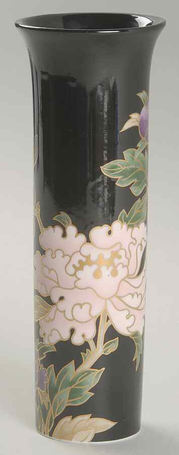 Cloisonne Peony Black 6" Bud Vase by Fitz & Floyd-1