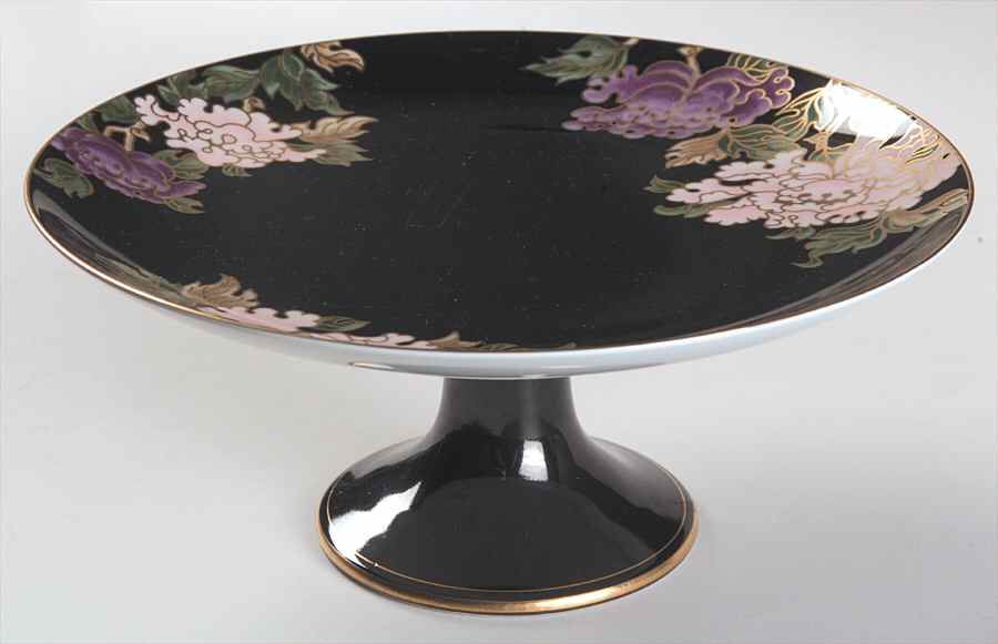 Cloisonne Peony Black Round Compote (Height X Width) by Fitz & Floyd-1