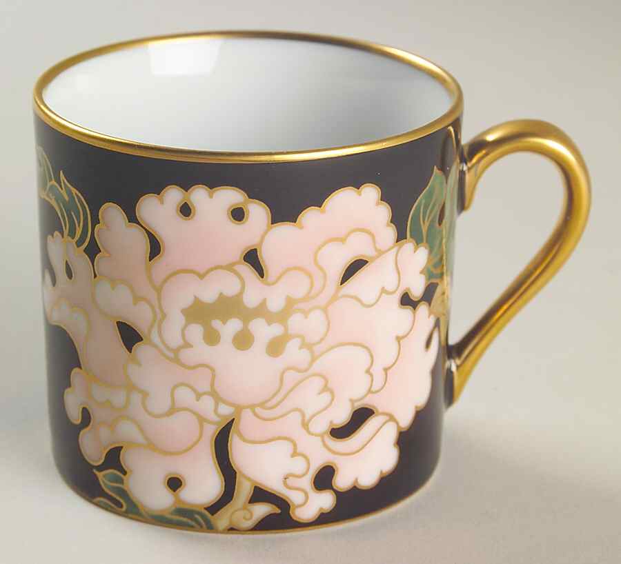 Cloisonne Peony Black Flat Demitasse Cup by Fitz & Floyd-1