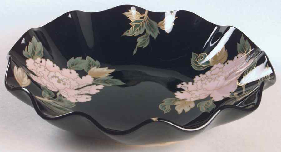 Cloisonne Peony Black Fluted Bowl by Fitz & Floyd-1