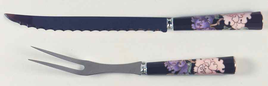 Cloisonne Peony Black 2-Piece Carving Set by Fitz & Floyd-1