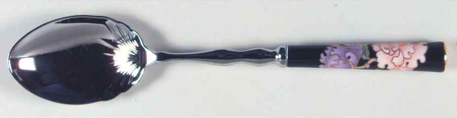 Cloisonne Peony Black Casserole Spoon with Stainless Bowl by Fitz & Floyd-1