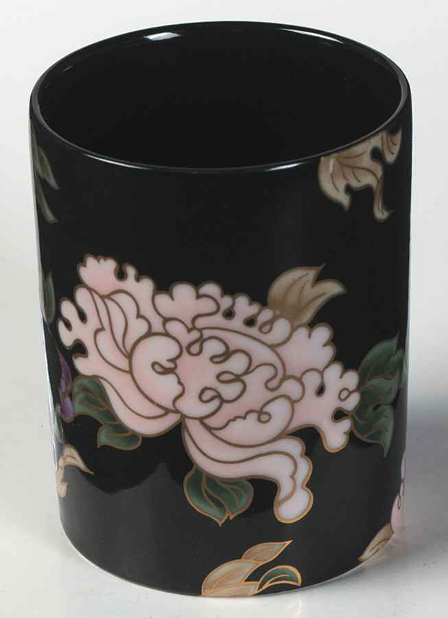 Cloisonne Peony Black Pencil/Pen Holder/Cup by Fitz & Floyd-1