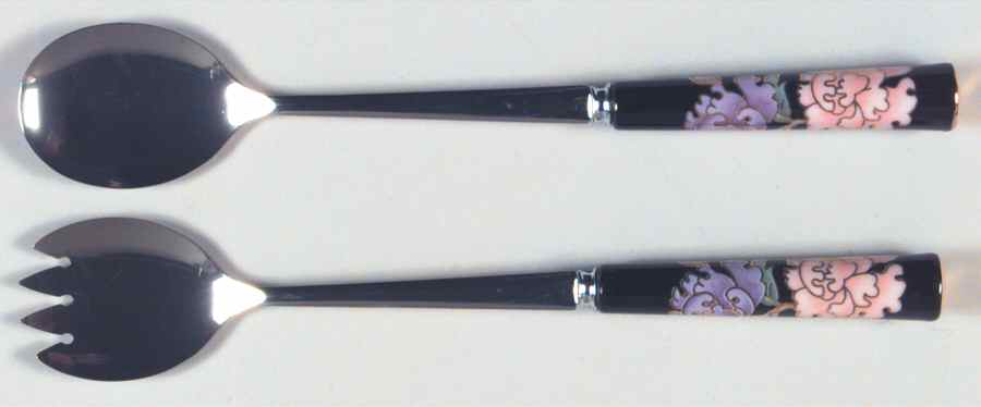 Cloisonne Peony Black (2 Piece) Salad Set with Stainless Bowl by Fitz & Floyd-1