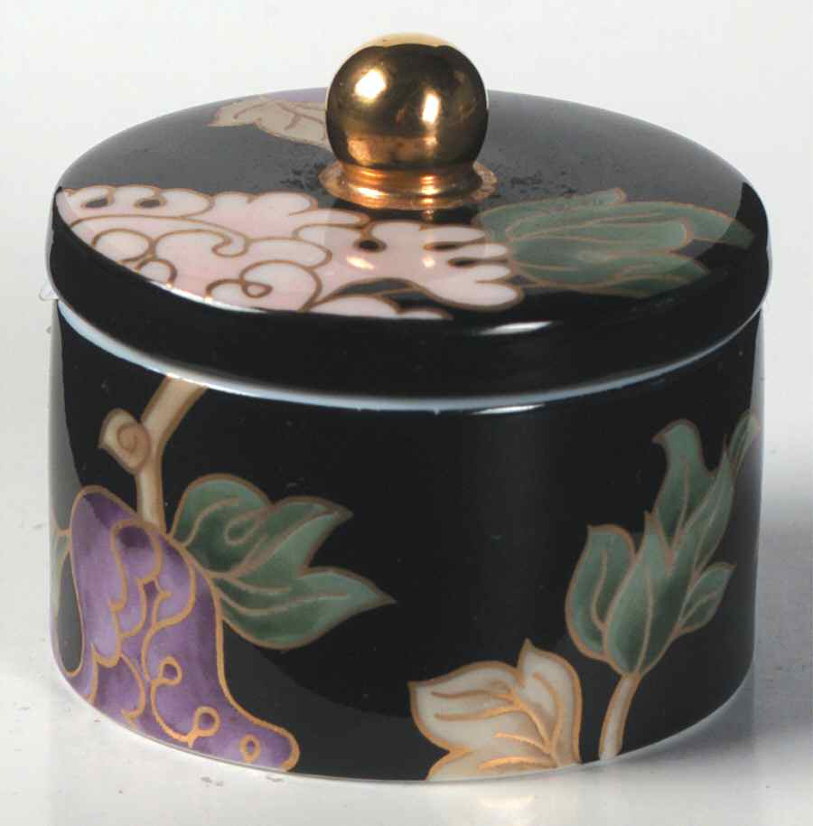 Cloisonne Peony Black 2" Round Box & Lid by Fitz & Floyd-1