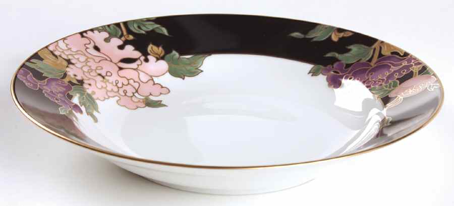 Cloisonne Peony Black Large Rim Soup Bowl by Fitz & Floyd-1