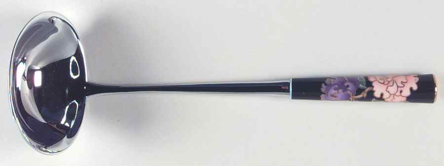 Cloisonne Peony Black Soup Ladle with Stainless Bowl by Fitz & Floyd-1