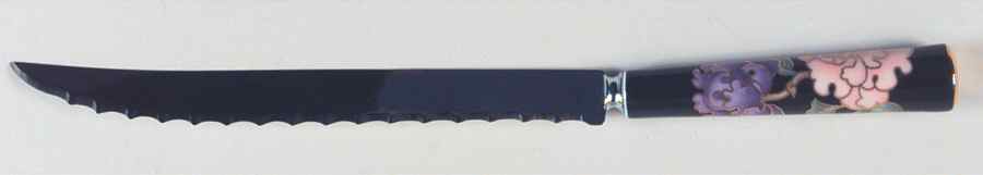Cloisonne Peony Black Carving Knife with Stainless Blade by Fitz & Floyd-1