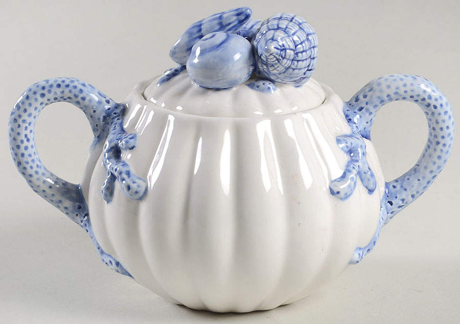 Coquille Bleu Sugar Bowl & Lid by Fitz & Floyd-1