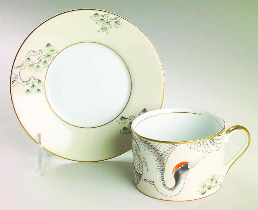 Crane with Pine Flat Cup & Saucer Set by Fitz & Floyd-1