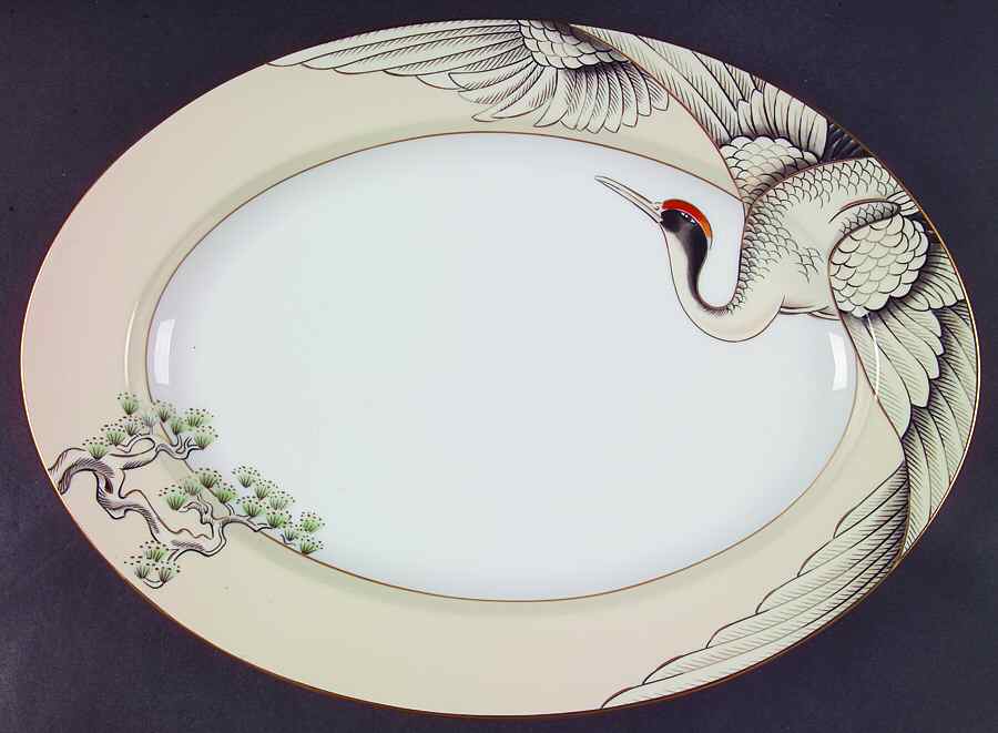 Crane with Pine 14" Oval Serving Platter by Fitz & Floyd-1