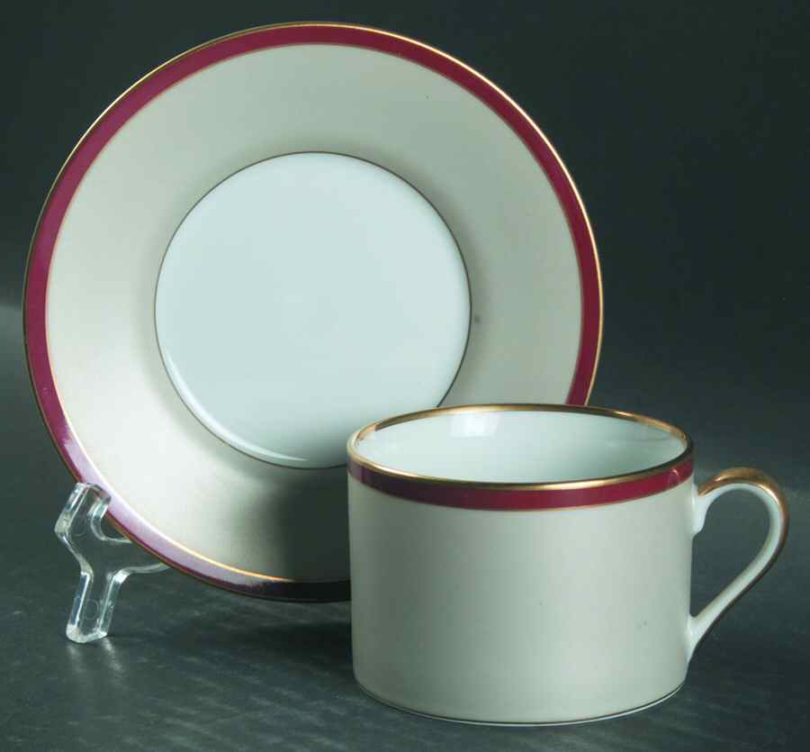 Deauville Burgundy Flat Cup & Saucer Set by Fitz & Floyd-1