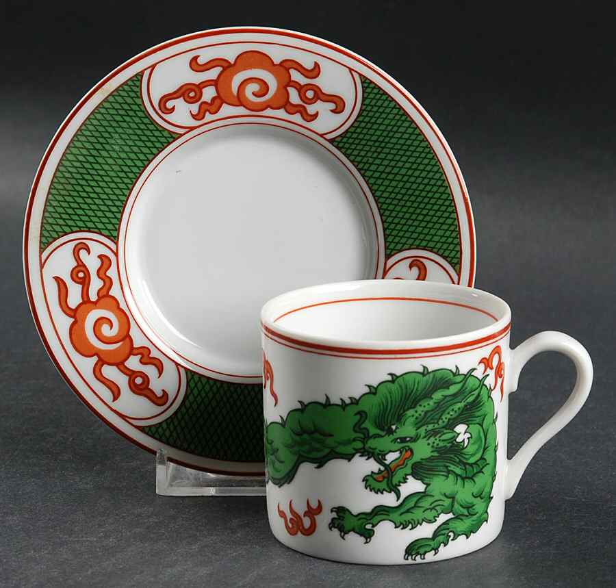 Dragon Crest Green Flat Demitasse Cup & Saucer Set by Fitz & Floyd-1