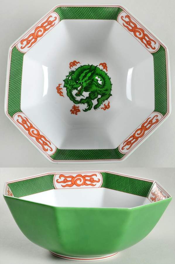 Dragon Crest Green 8" Octagonal Vegetable Bowl by Fitz & Floyd-1