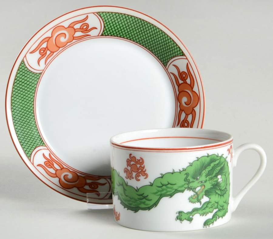 Dragon Crest Green Flat Cup & Saucer Set by Fitz & Floyd-1