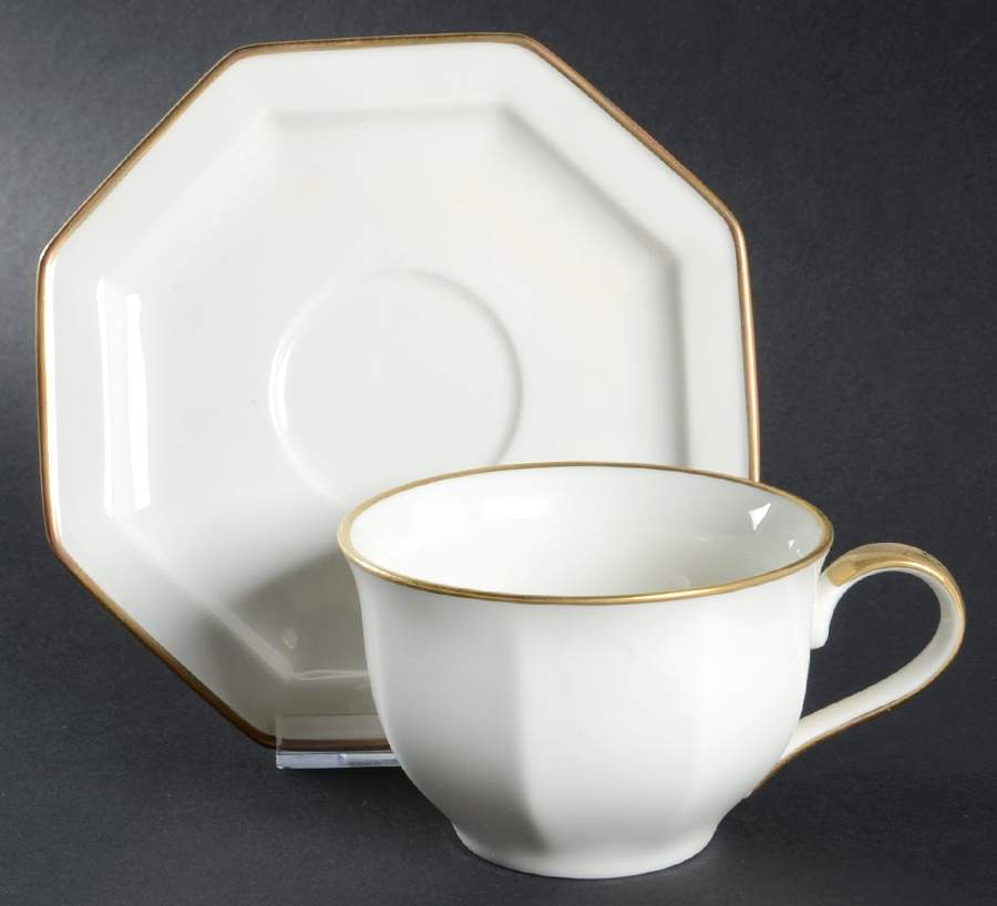 Etoile Chamoise (Buff) Flat Cup & Saucer Set by Fitz & Floyd-1