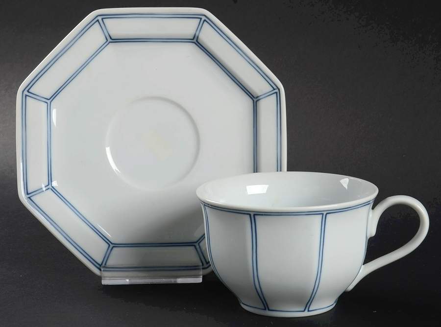 Facette Bleu Flat Cup & Saucer Set by Fitz & Floyd-1