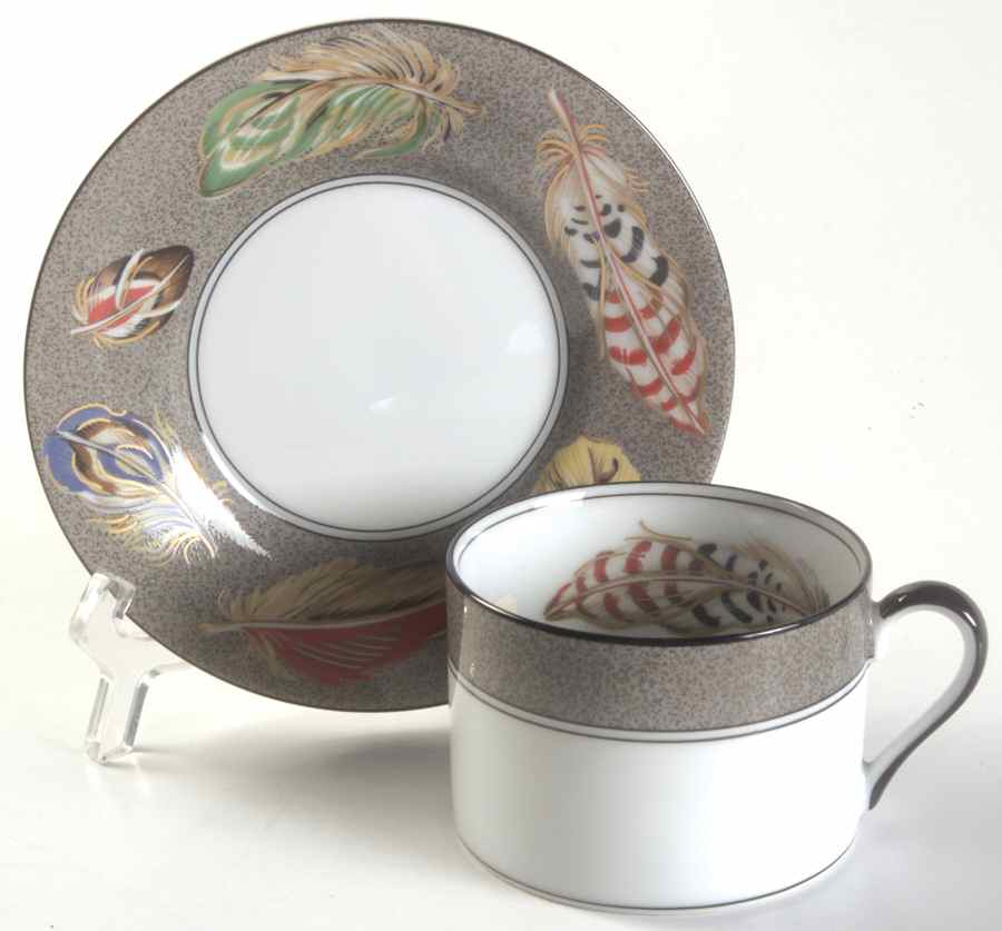 Feathers Flat Cup & Saucer Set by Fitz & Floyd-1