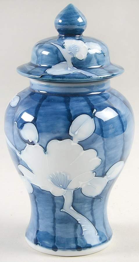 Camellia Folkart Small Temple Jar & Lid by Fitz and Floyd-1