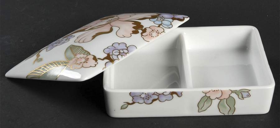 Fleur Fantasia Peach Double Deck Playing Card Box & Lid by Fitz & Floyd-1