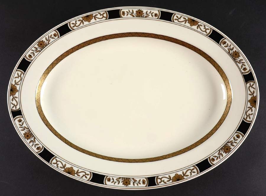 Fleur Orientale Black 14" Oval Serving Platter by Fitz & Floyd-1