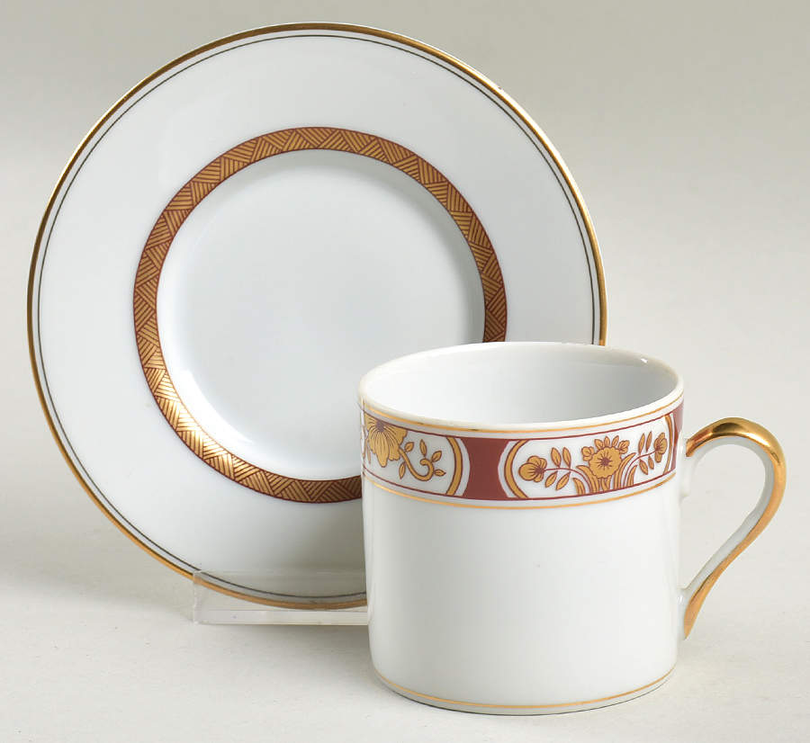 Fleur Orientale Cinnabar (Red) Flat Demitasse Cup & Saucer Set by Fitz & Floyd-1