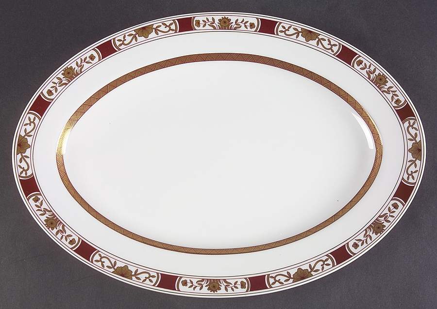 Fleur Orientale Cinnabar (Red) 14" Oval Serving Platter by Fitz & Floyd-1