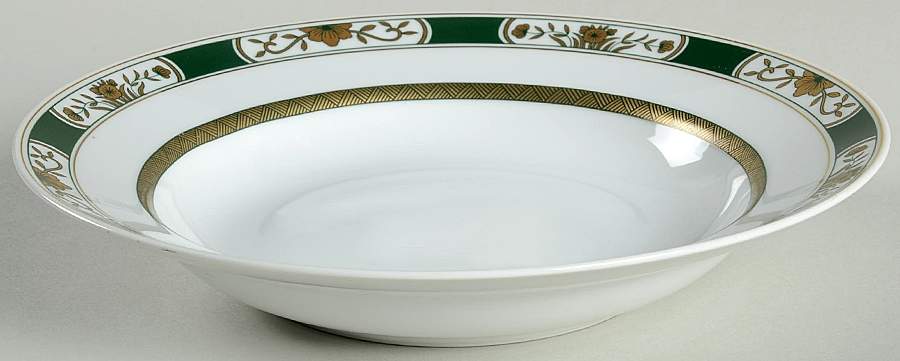 Fleur Orientale Green Large Rim Soup Bowl by Fitz and Floyd-1
