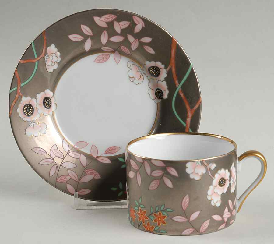 Fleurs Platinees Flat Cup & Saucer Set by Fitz & Floyd-1