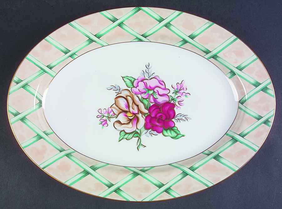 Floral Treillage 14" Oval Serving Platter by Fitz and Floyd-1