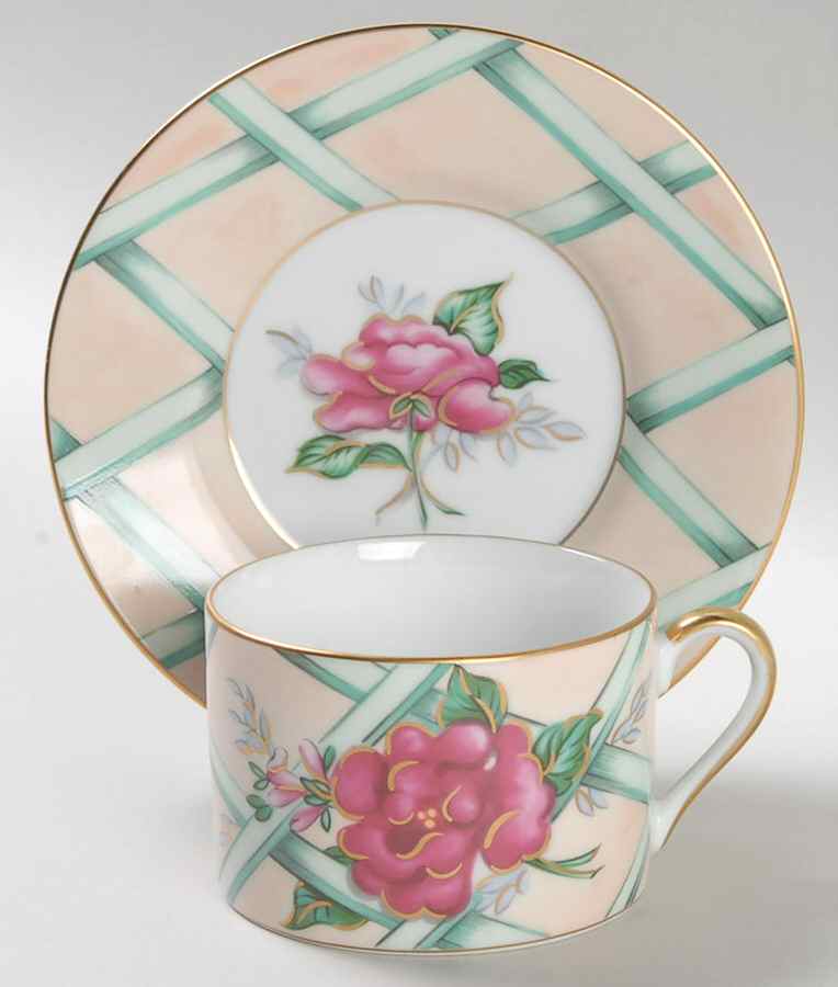 Floral Treillage Flat Cup & Saucer Set by Fitz and Floyd-1
