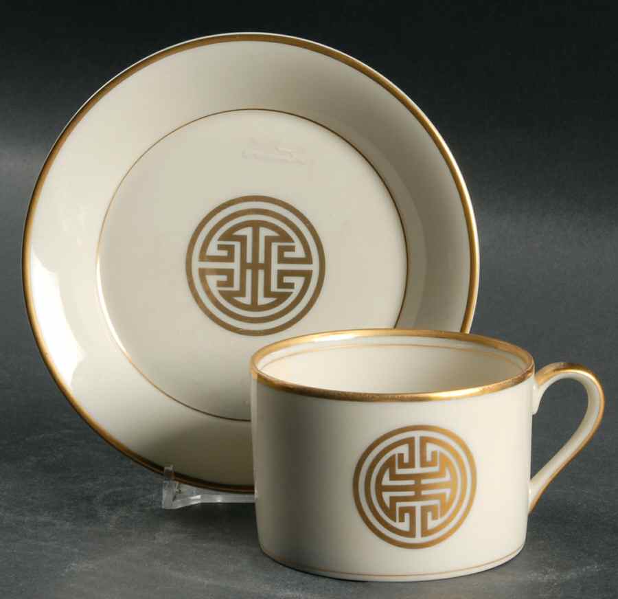 Gold Mandarin Crest Flat Cup & Saucer Set by Fitz & Floyd-1